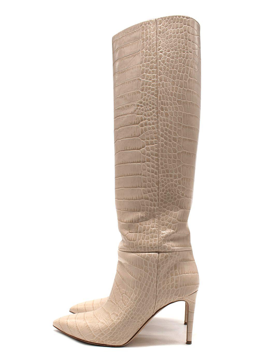 Paris Texas Cream Croc-Embossed Knee High Boots