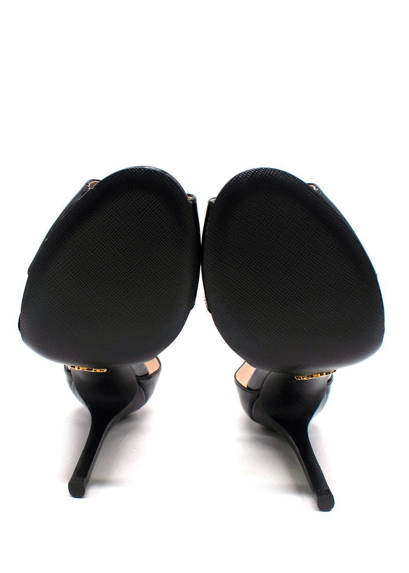 Prada Black Patent Leather Cross Over Heels