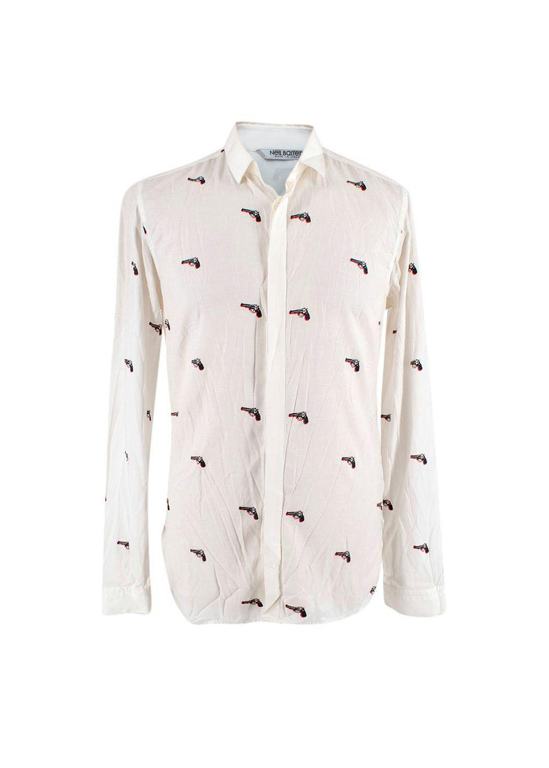 Pistol Print White Cotton Shirt