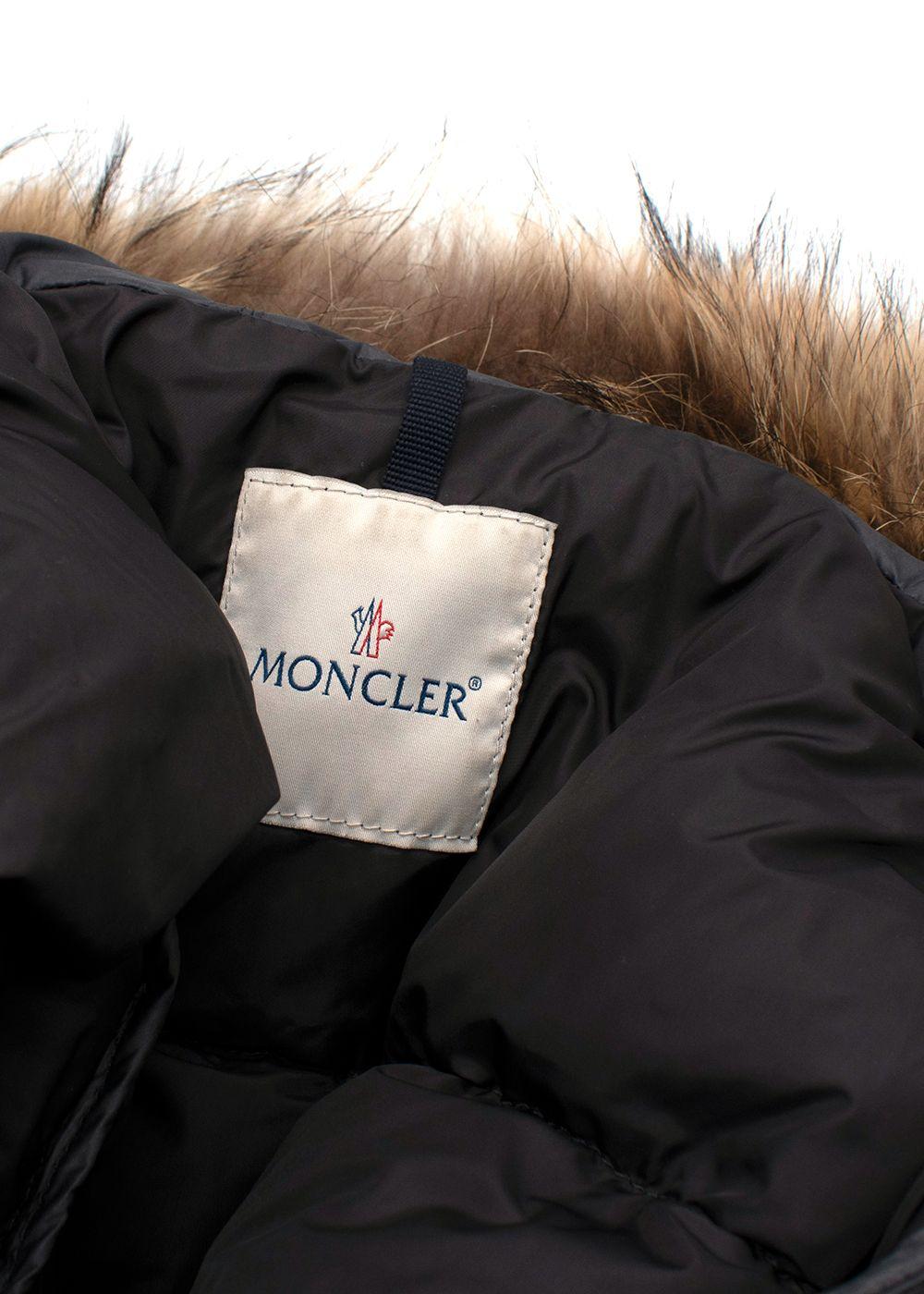 Moncler Grey Longline Nantes Puffer with Racoon Fur Hood