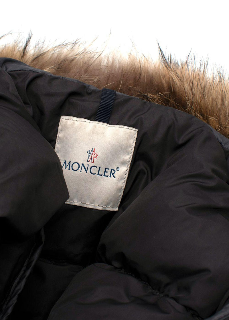 Moncler Grey Longline Nantes Puffer with Racoon Fur Hood