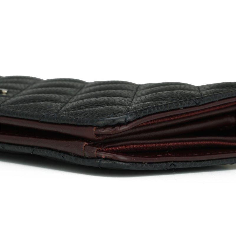 Chanel Black Caviar Leather Long Flap Yen Wallet with Silver Hardware