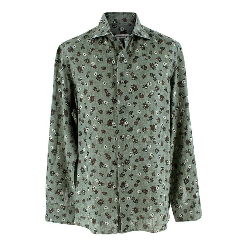 Donato Liguori Sage Green Floral Linen Shirt