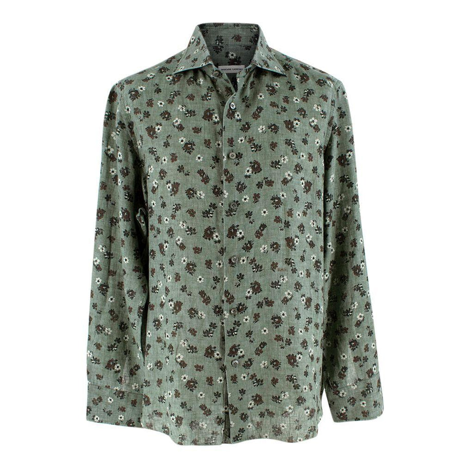 Donato Liguori Sage Green Floral Linen Shirt