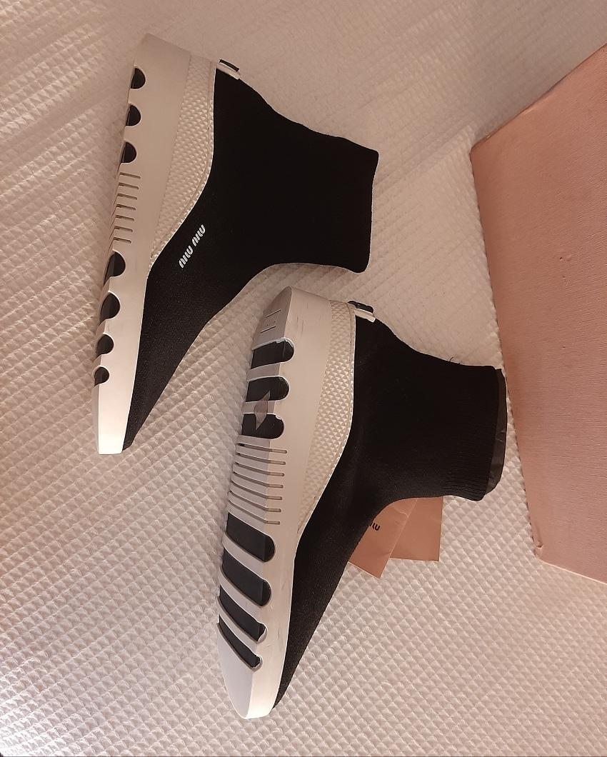 Miu Miu Black & White Knit Sock Ankle Boots