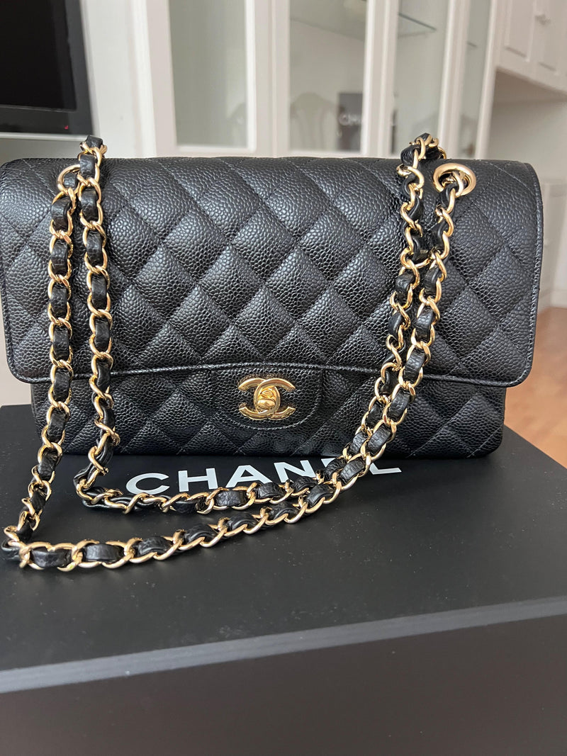 Black Caviar Medium Classic Double Flap Bag