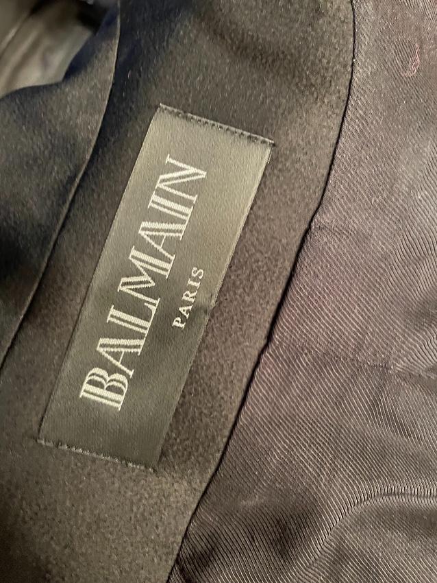 Balmain Blue & Black Check Crop Tailored Jacket