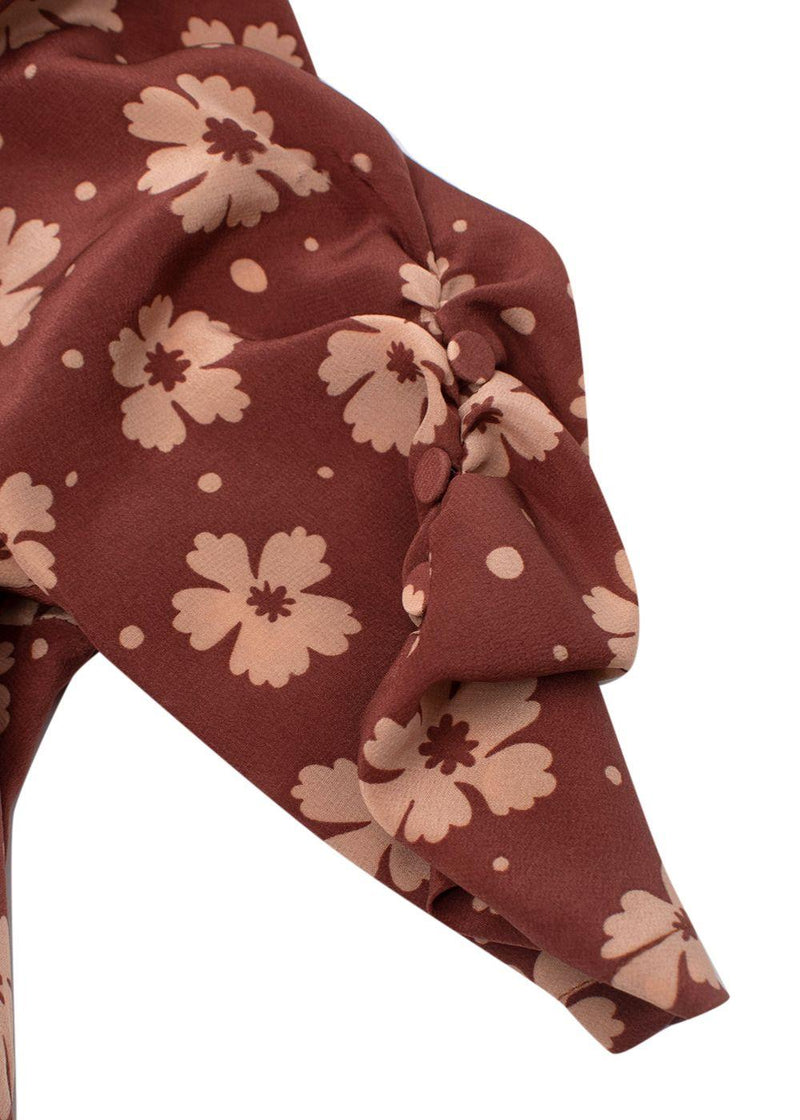 Terracotta Silk Crepe de Chine Floral Tea Dress