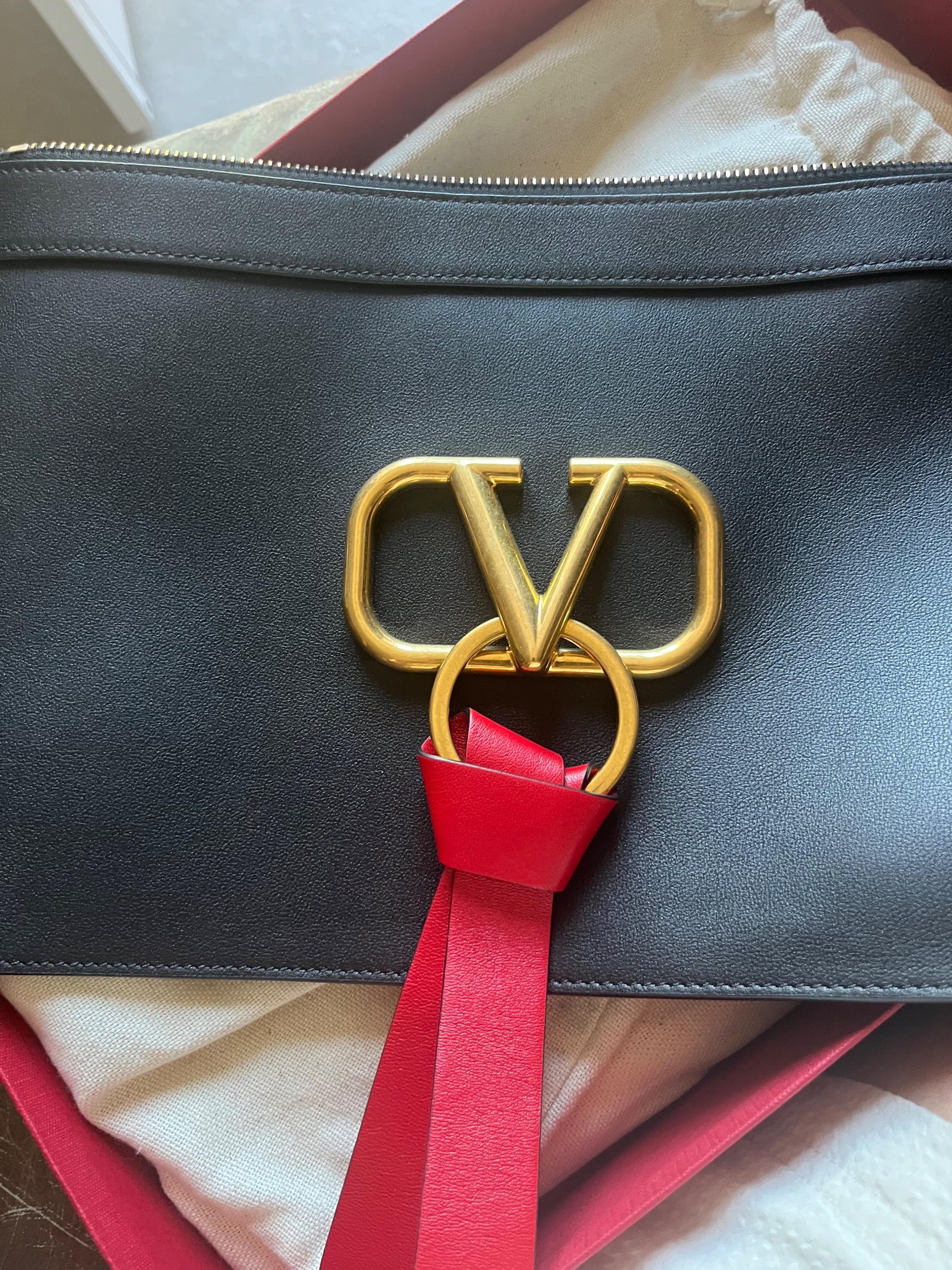 Valentino Black Leather V-Logo Clutch