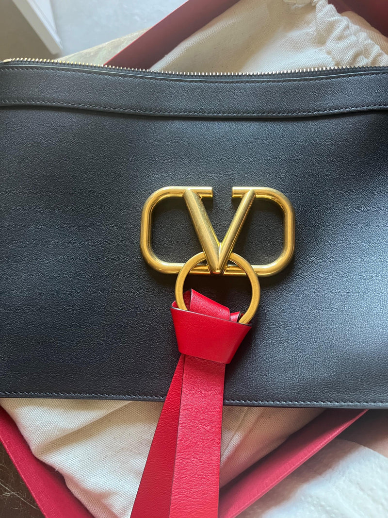 Valentino Black Leather V-Logo Clutch