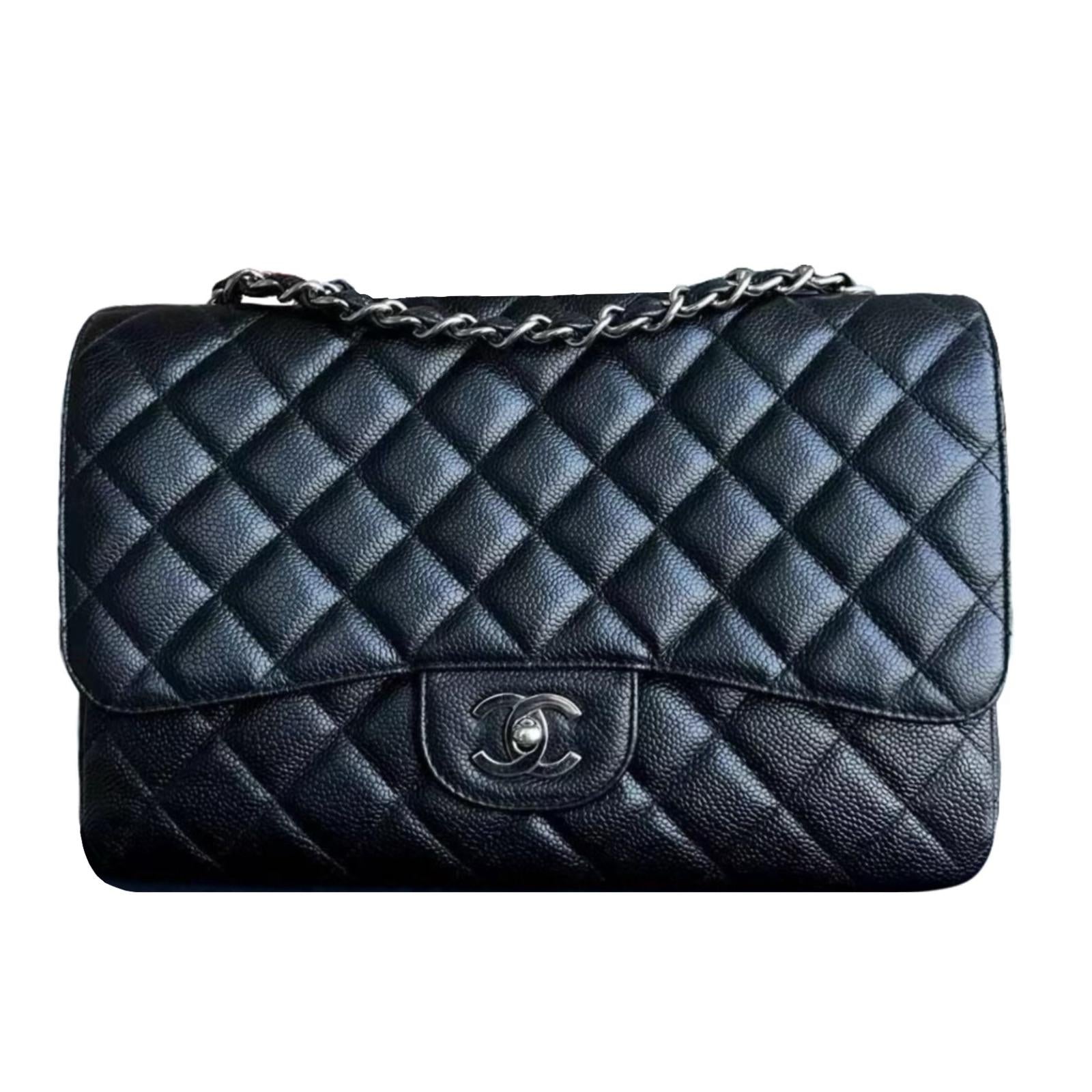 Classic Black Quilted Caviar Jumbo  Single Flap