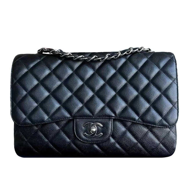 Classic Black Quilted Caviar Jumbo  Single Flap