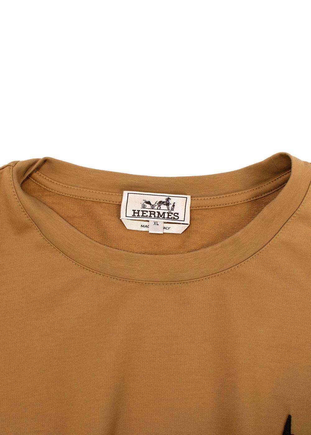 Hermes Mustard Cotton  T-Shirt with Leather Patch