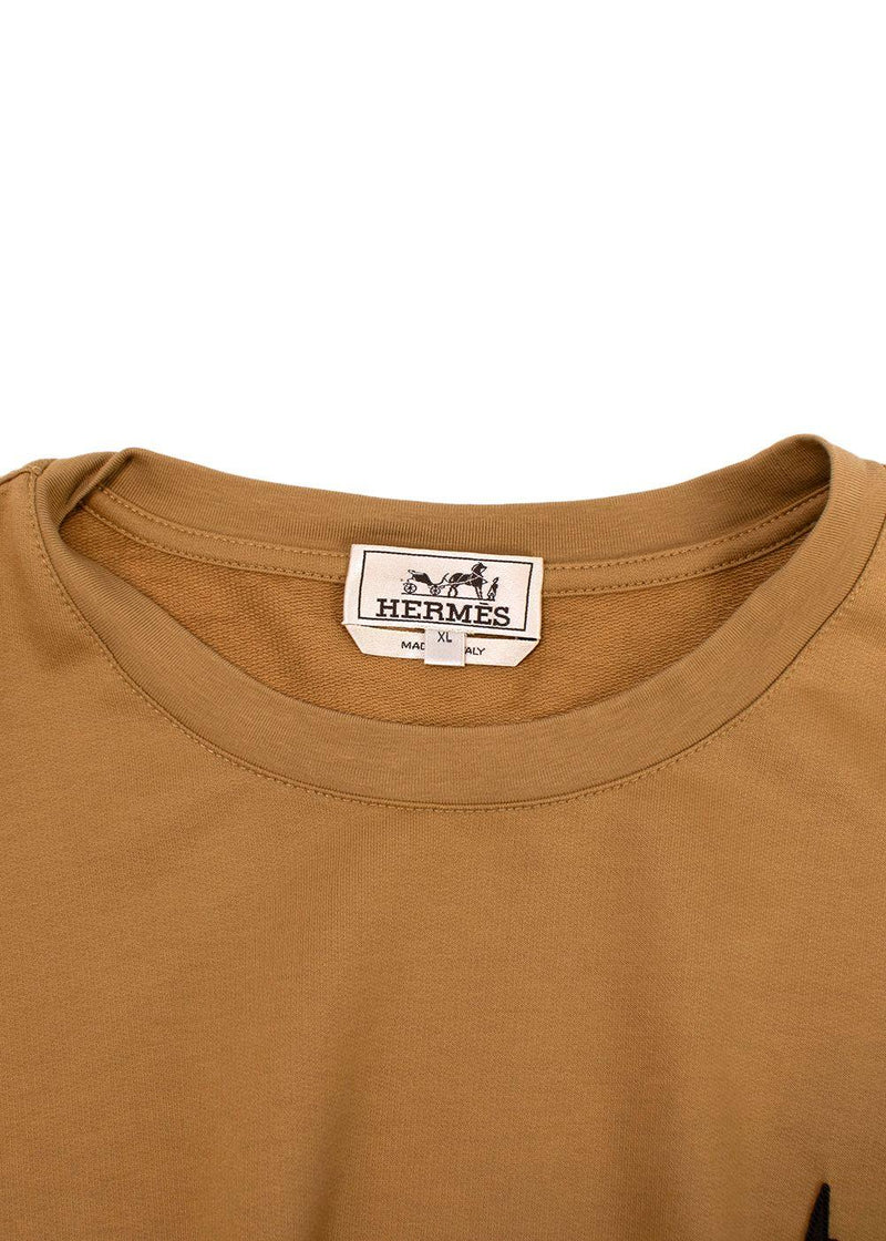 Hermes Mustard Cotton  T-Shirt with Leather Patch