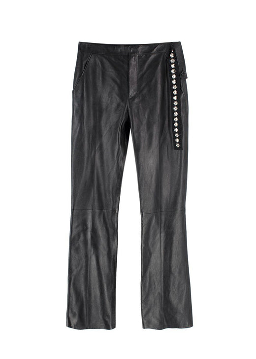 Louis Vuitton Black Kick Flare Leather Trousers with Stud Detail