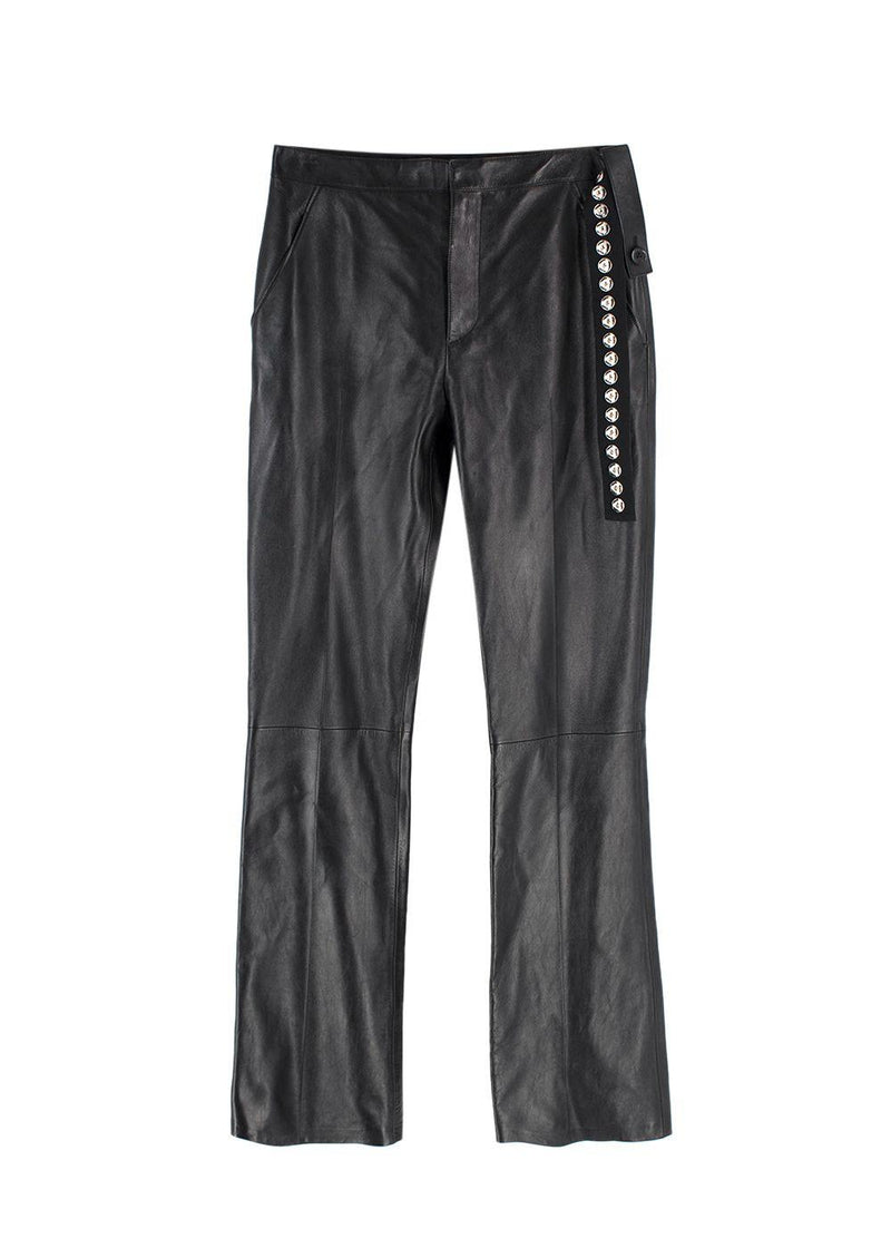 Louis Vuitton Black Kick Flare Leather Trousers with Stud Detail
