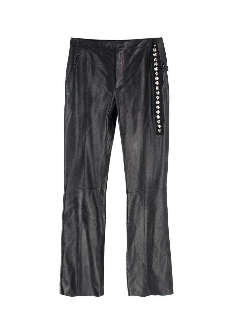 Louis Vuitton Black Kick Flare Leather Trousers with Stud Detail