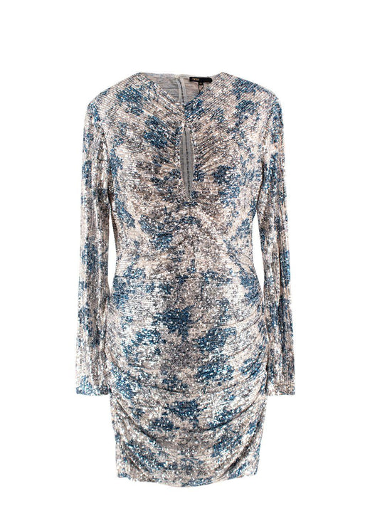 Maje Silver/ Blue Raquine Sequin-Embellished Draped Mini Dress