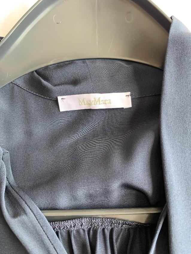 Max Mara Navy Crepe De Chine Pussybow Gelada Midi Dress