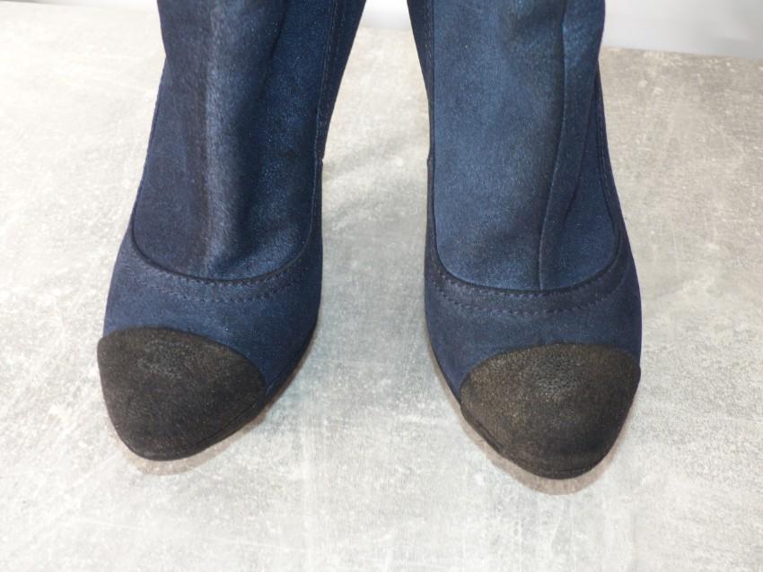 Chanel Blue Cap-Toe Suede Ankle Boots