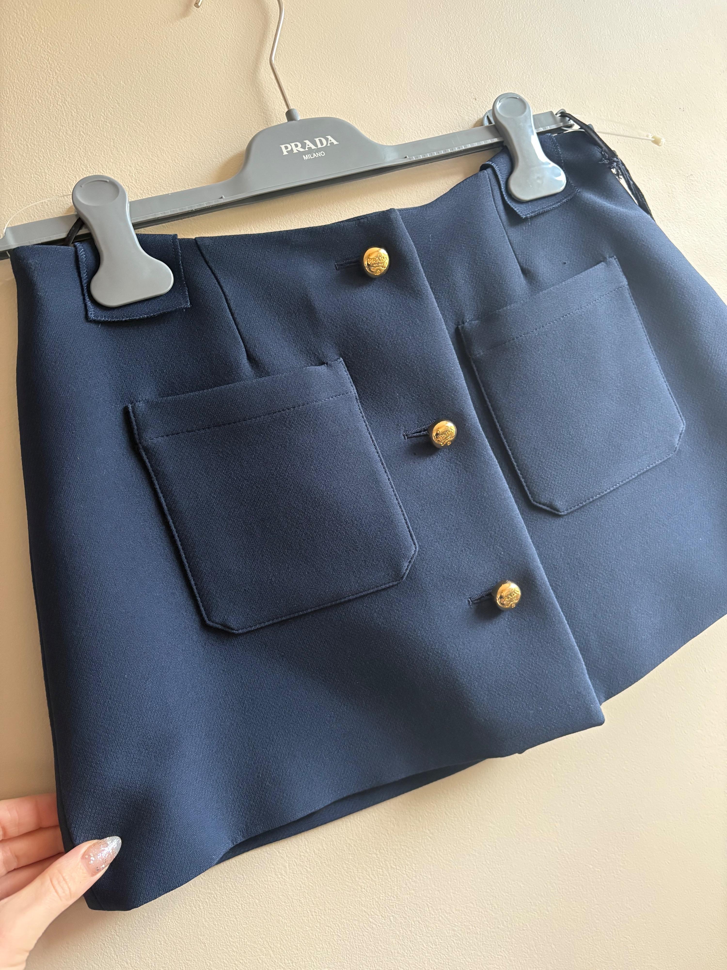 Prada Navy Blue Pocketed Mini Skirt