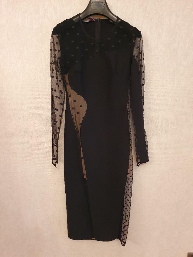 Stella McCartney Black Cady & Dotted Tulle Dress