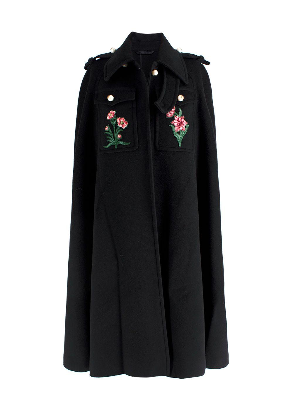 Gucci Black Cape with Floral Embroidery