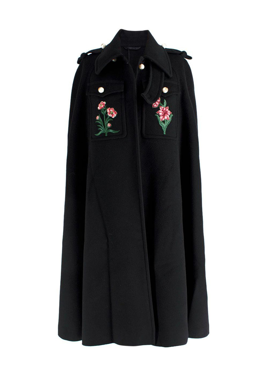 Gucci Black Cape with Floral Embroidery