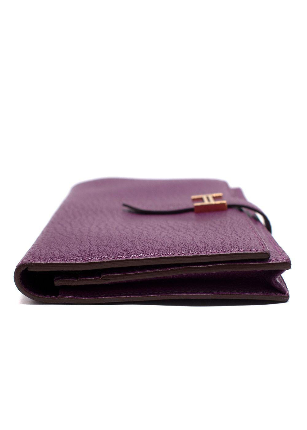 Hermes Purple Bearn Wallet with Gold Hardware