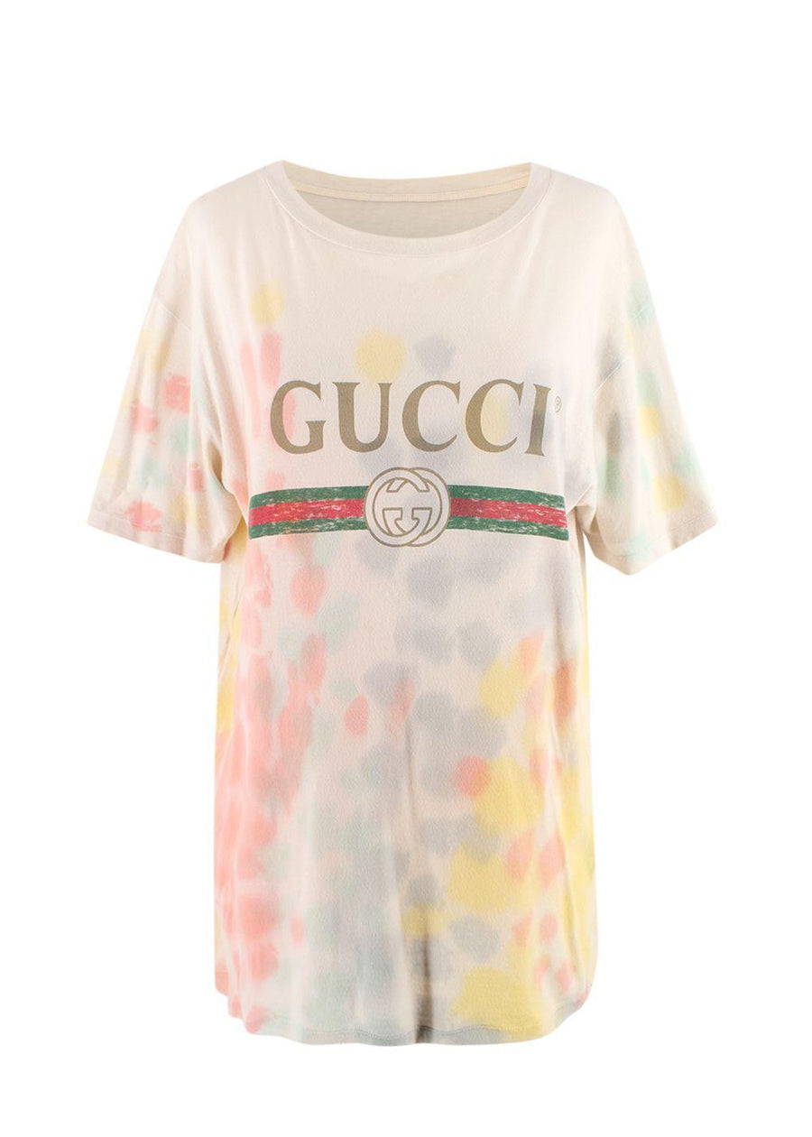 Gucci Cream Multicolour Tie-dye Logo T-Shirt