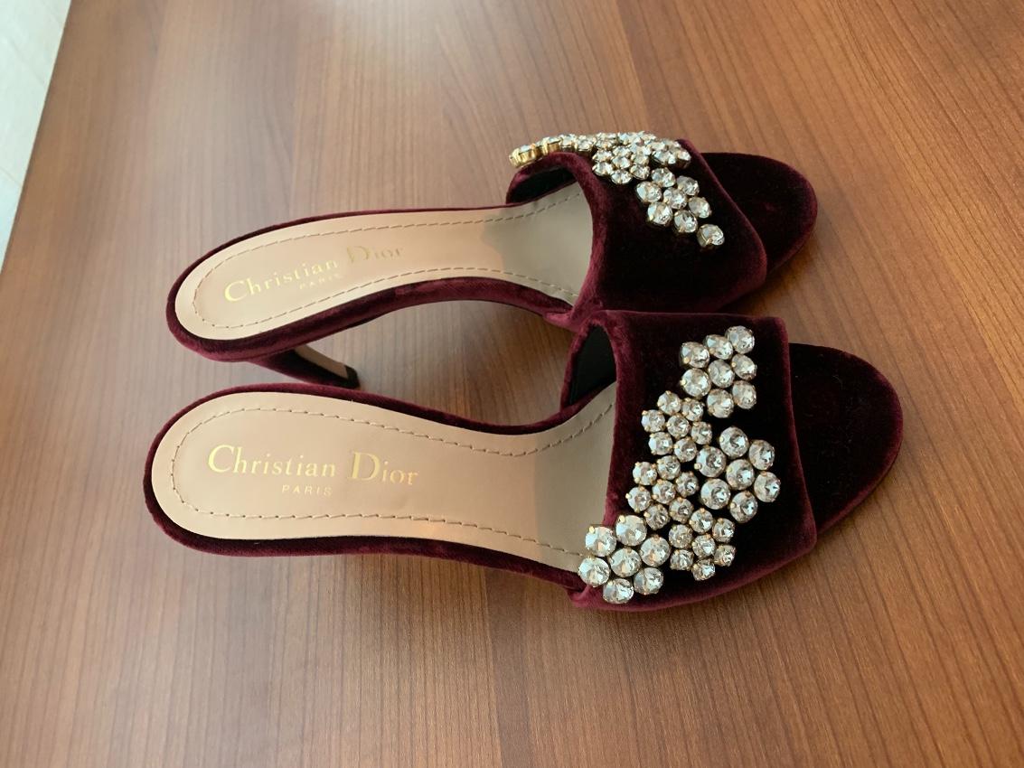 Dior burgundy rhinetone embellished velvet sandals