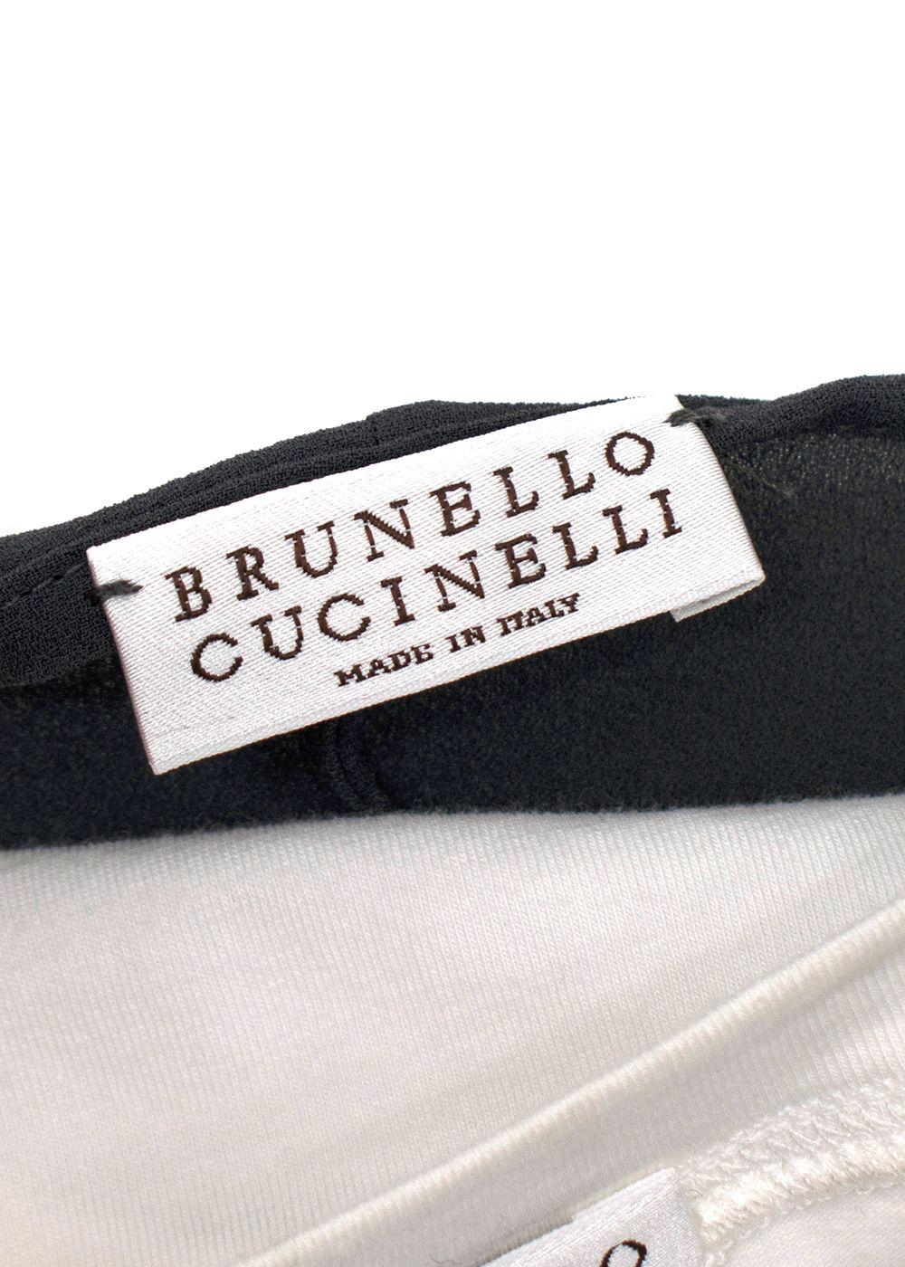 Brunello Cucinelli Double Layer White and Grey Crepe Dress
