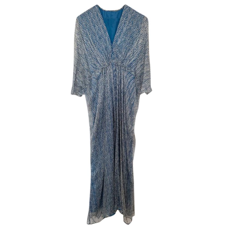 Issa Blue & White Printed Silk Gown