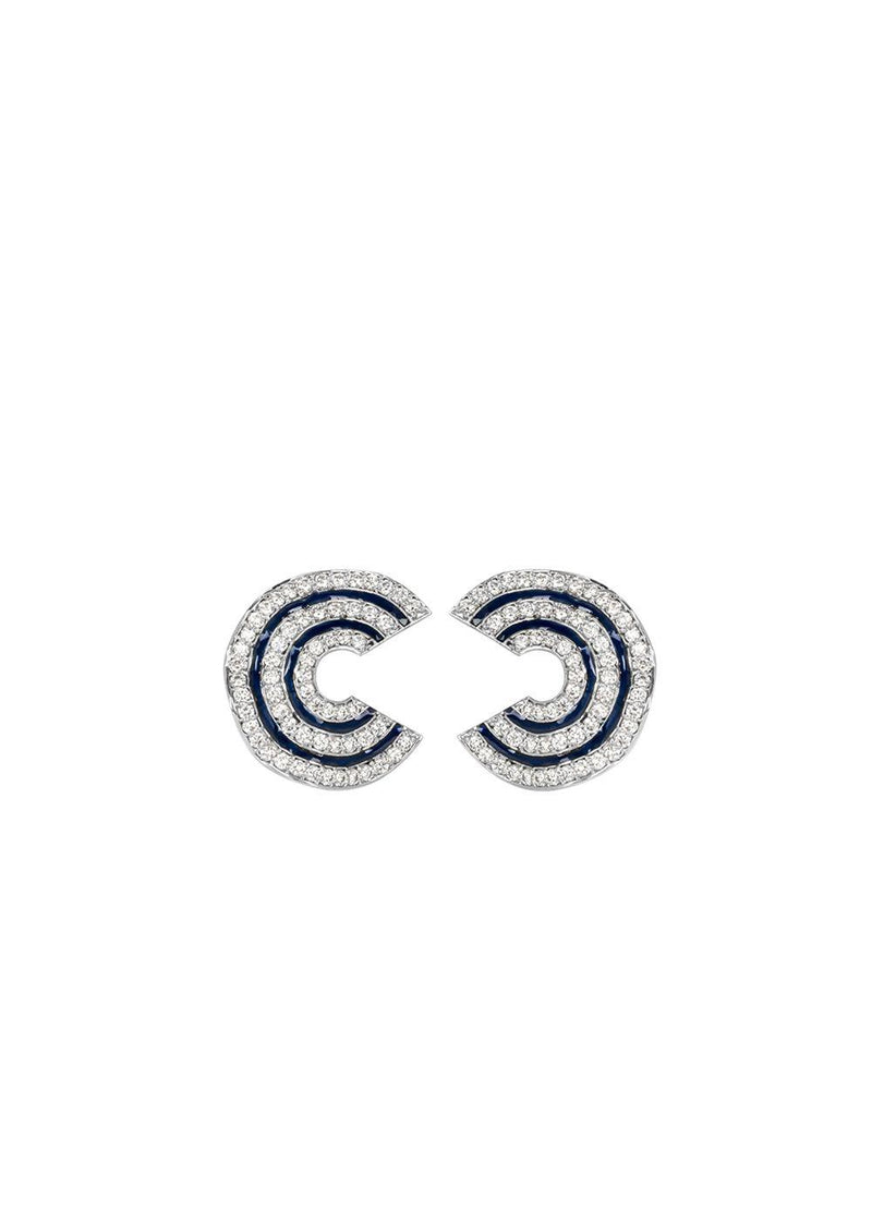 18ct white gold, diamond & enamel wave earrings