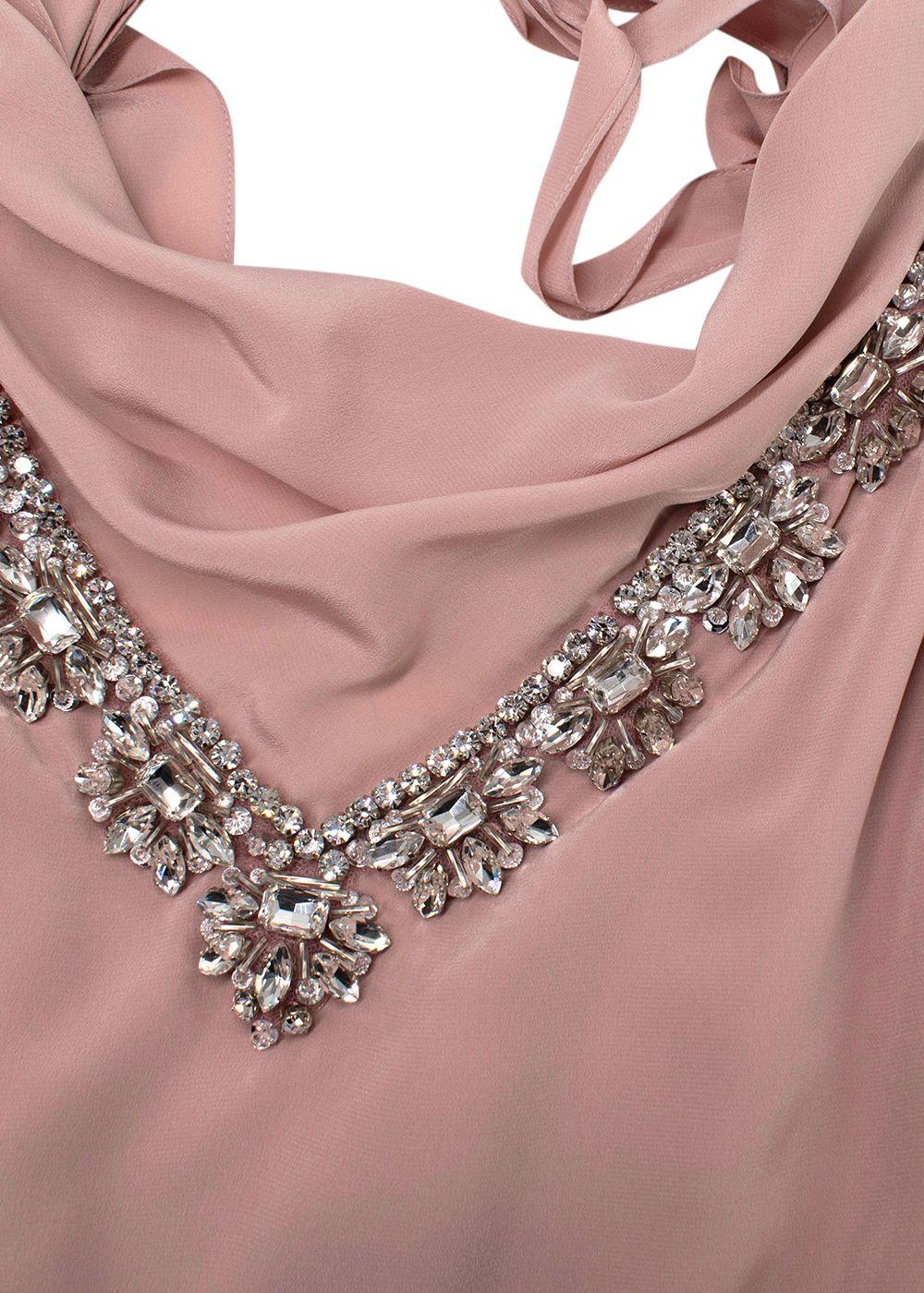 Miu Miu Blush Pink Crystal Embellished Silk Gown