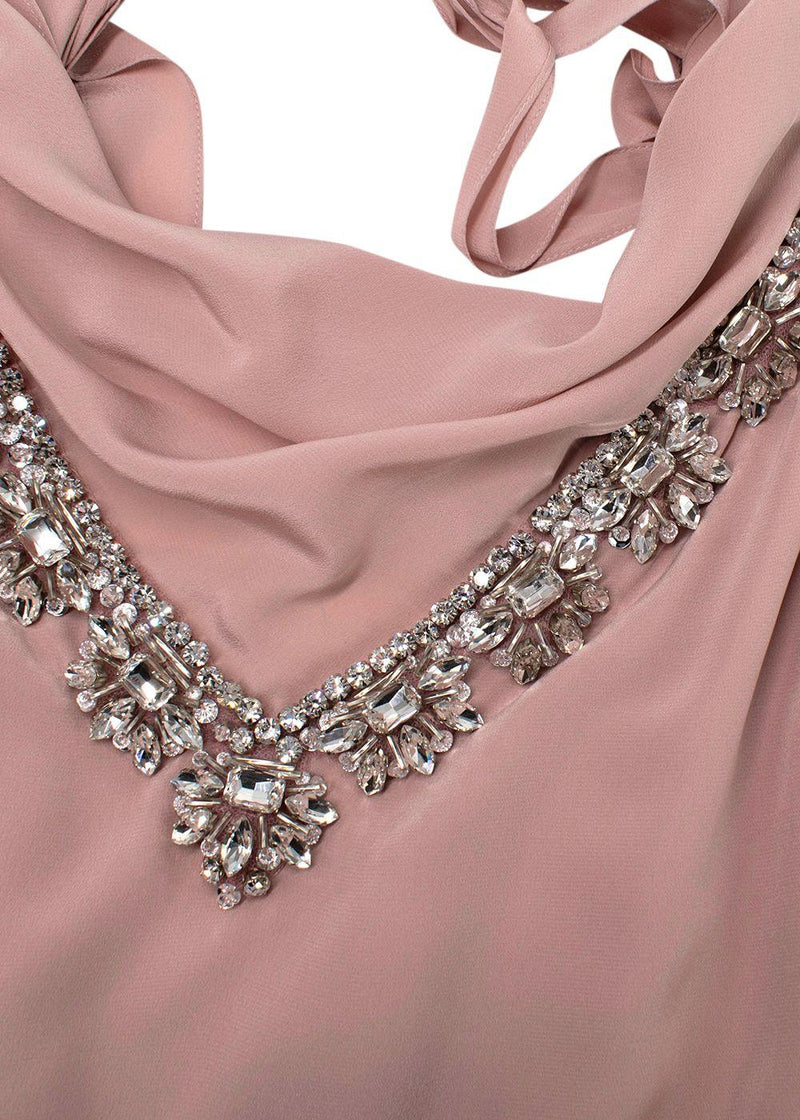 Miu Miu Blush Pink Crystal Embellished Silk Gown