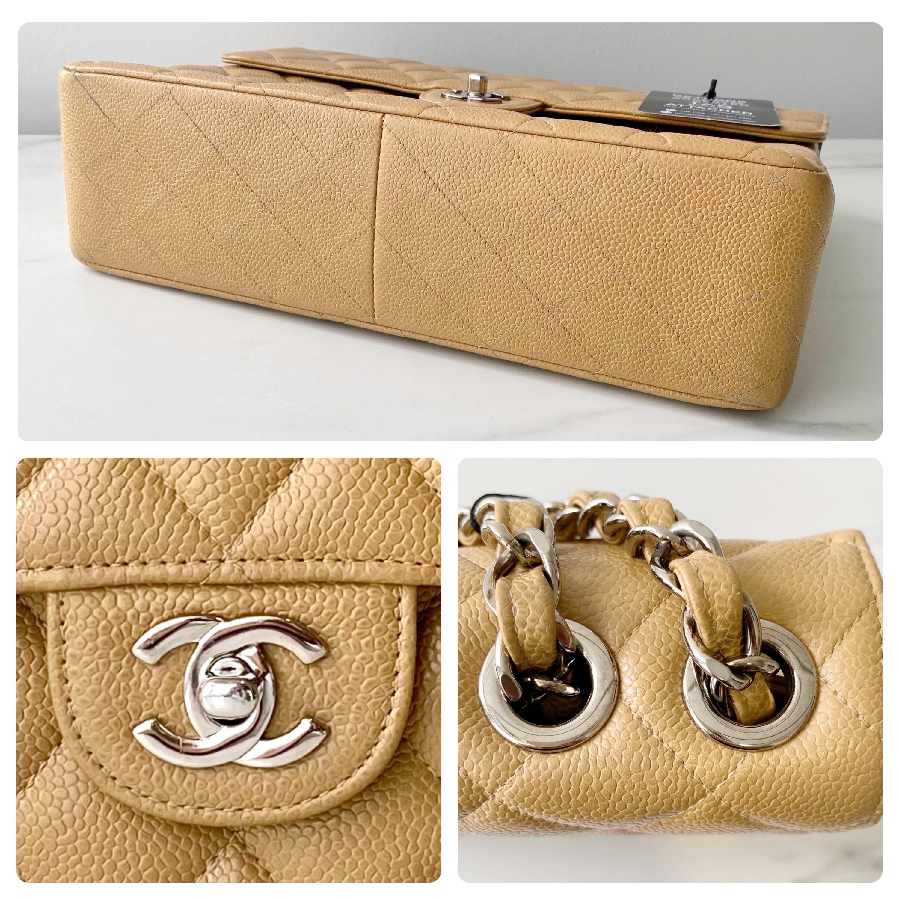 Chanel Beige Caviar Leather Quilted Jumbo Flap Bag