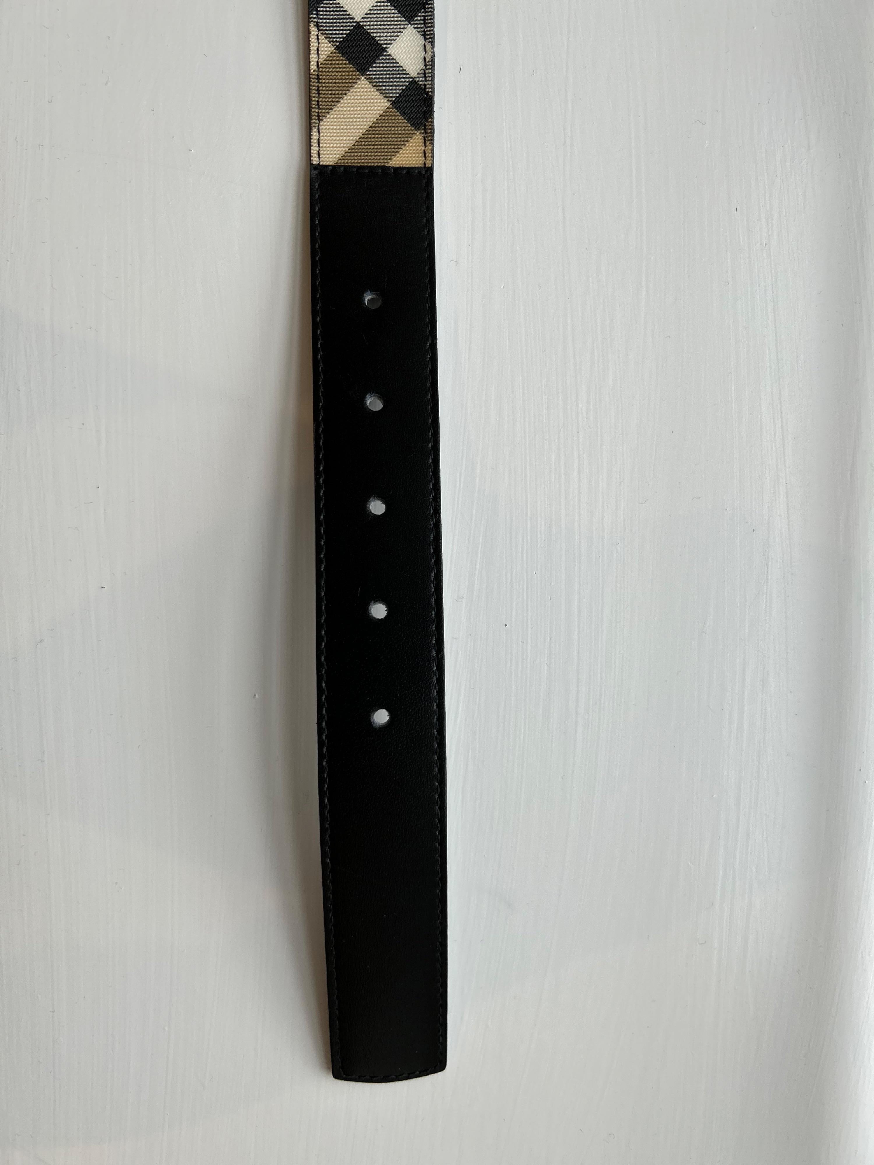 Check Canvas & leather Belt - Size 100