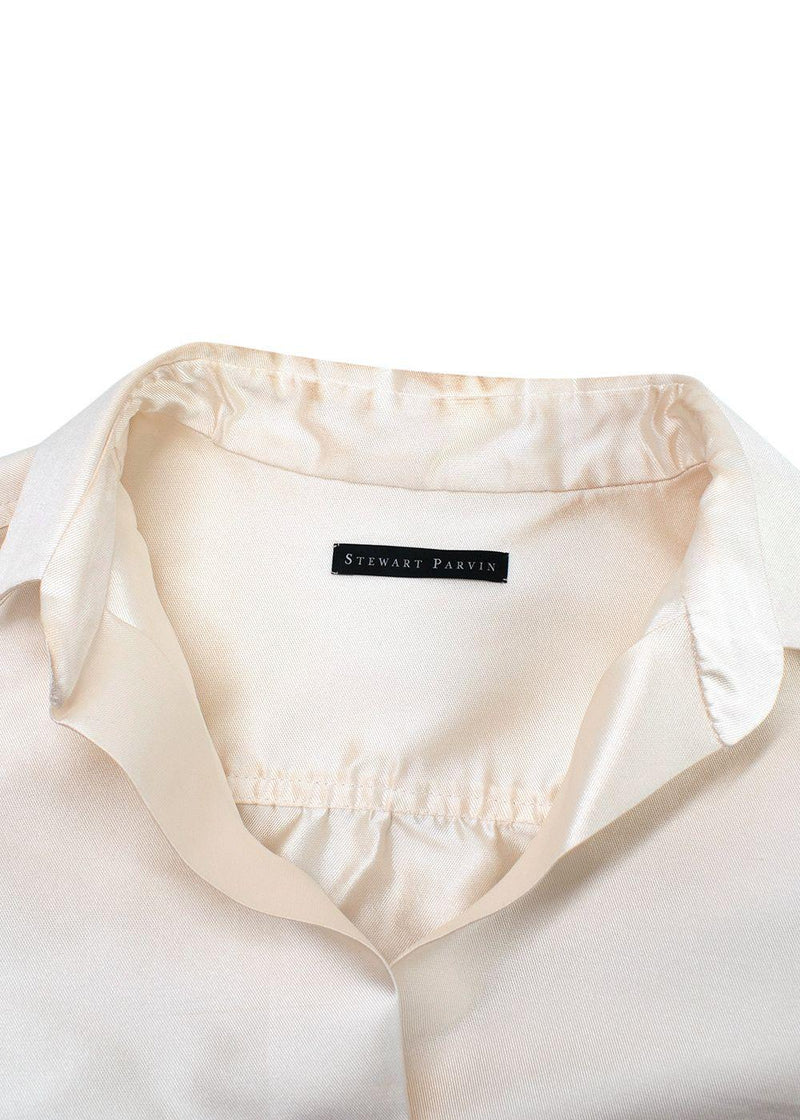 Stewart Parvin Cream Satin Crystal Detail Button Shirt