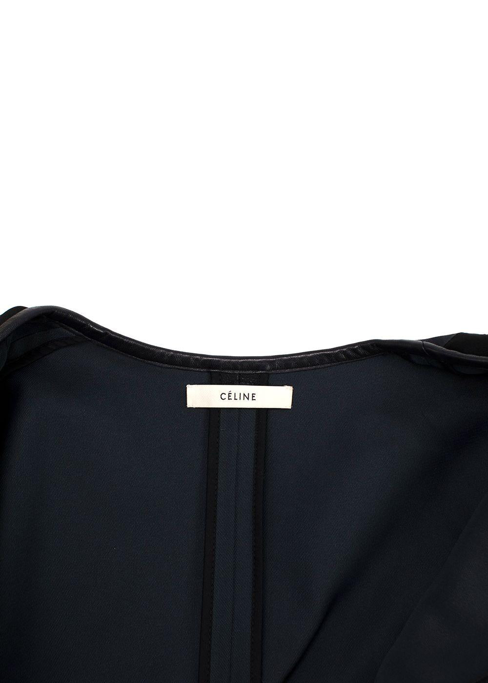Celine Navy and Black Leather Trim Longline Jacket