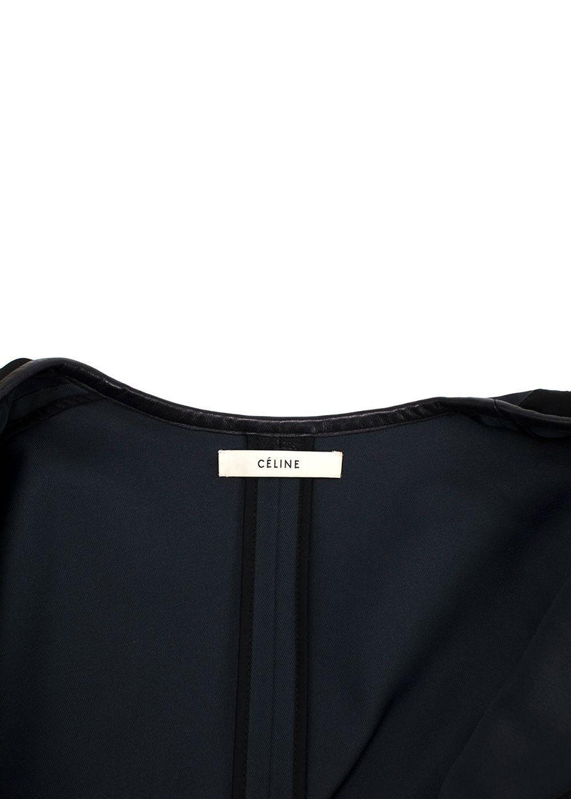 Celine Navy and Black Leather Trim Longline Jacket