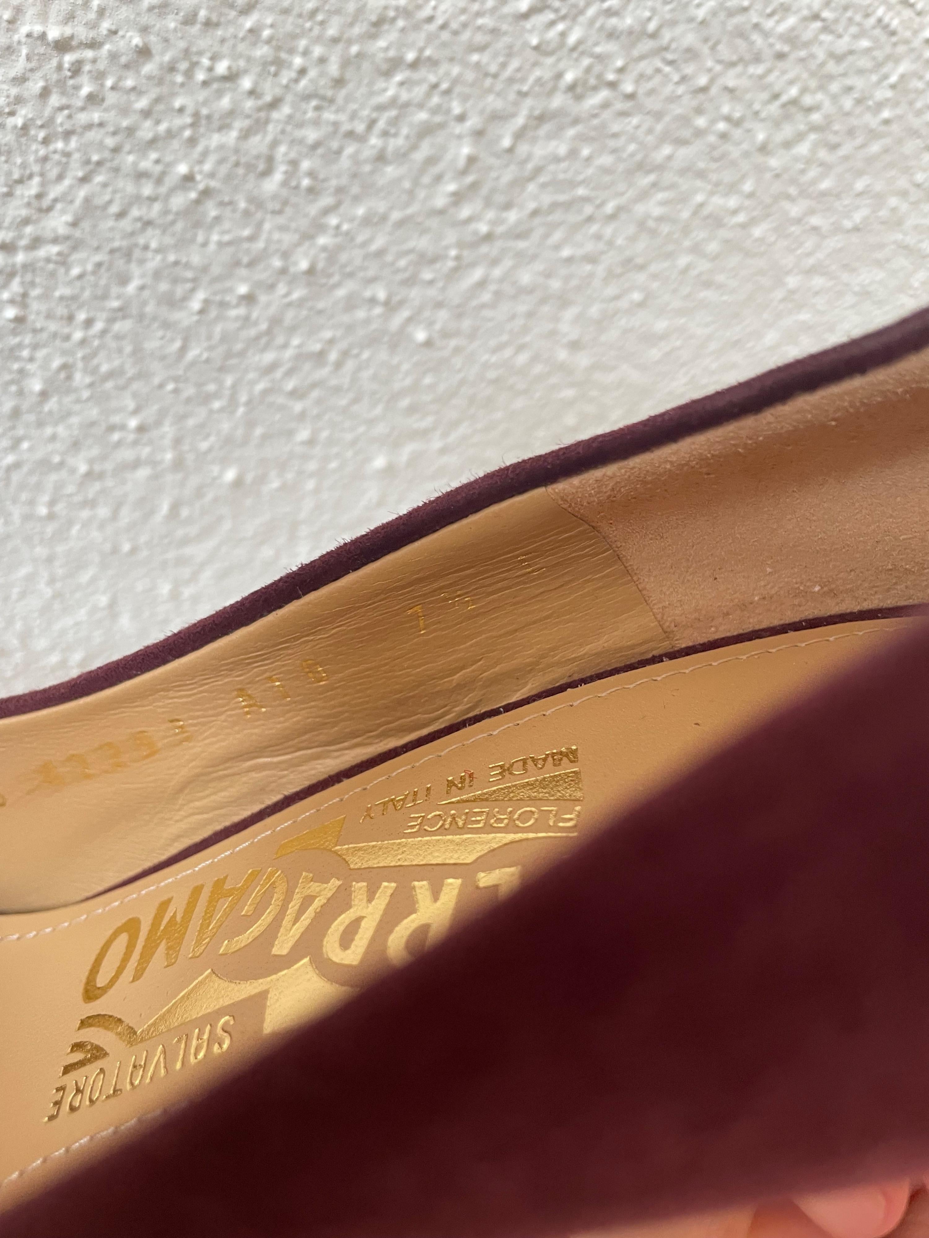 Ferragamo Burgundy Suede Pumps