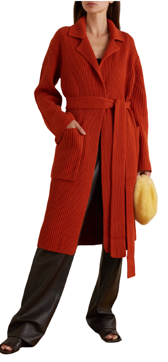 Jospeh Orange Belted Rib Knit Longline Cardigan