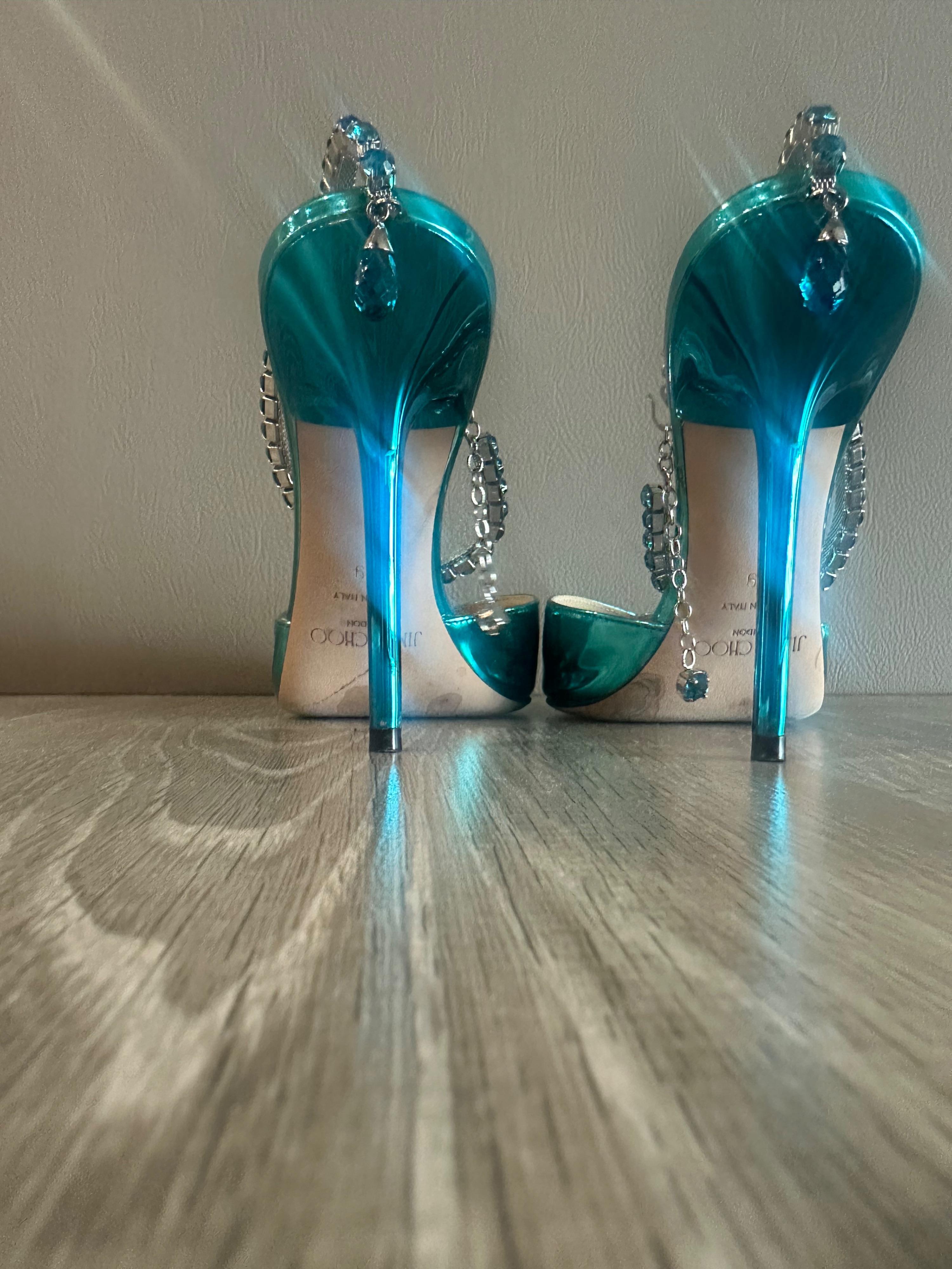 Jimmy Choo Blue Mirrored Crystal Embellished Heel