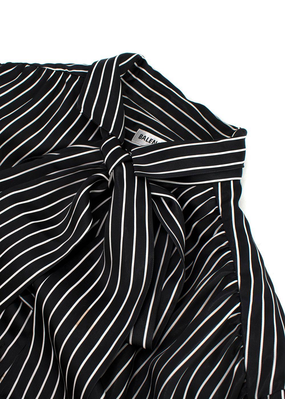 Balenciaga Black Striped Logo Oversized Shirt with Tie Detail