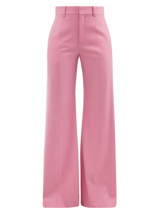 Chloe Pink Wide Leg Wool Blend Tailored Trousers