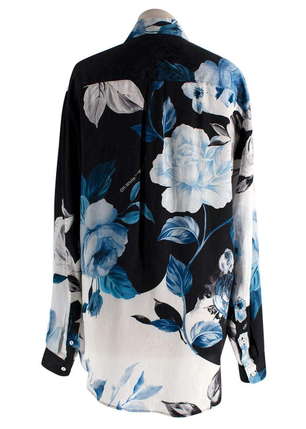 Off White Blue and Black Floral Shirt