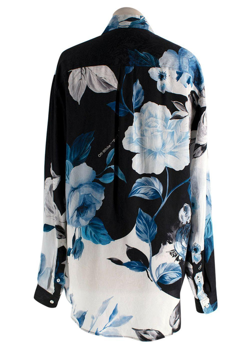 Off White Blue and Black Floral Shirt