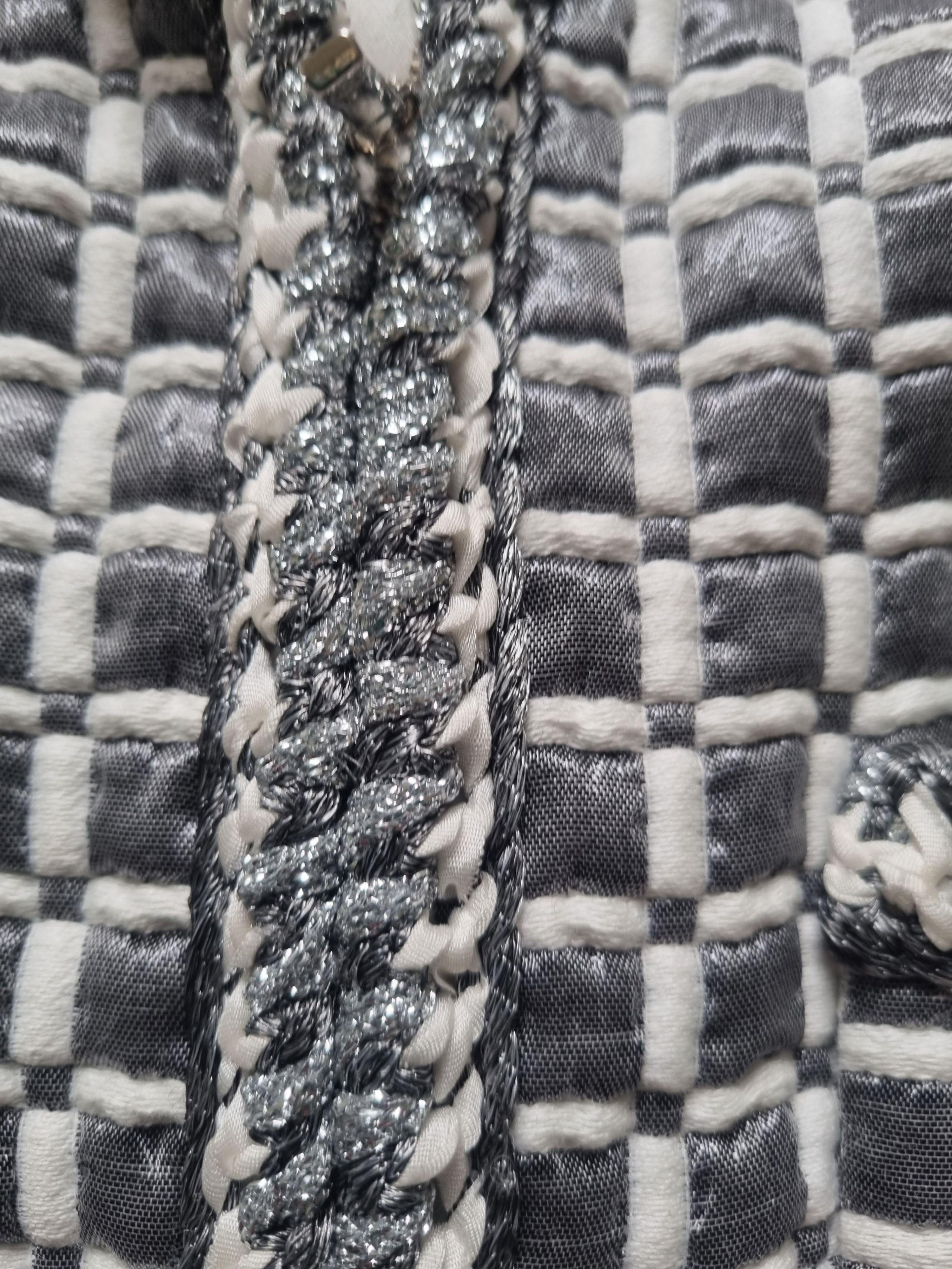 Grey Cropped Braided Edge Tweed Jacket