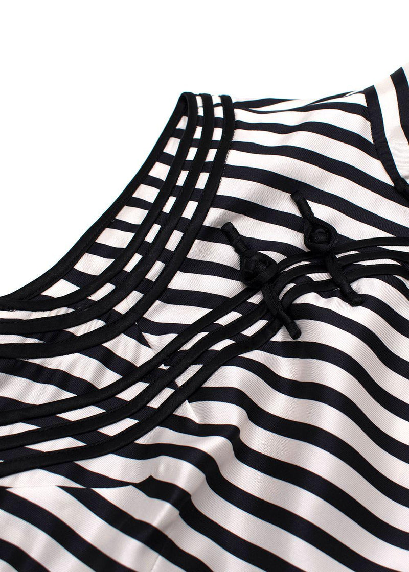 Dolce & Gabbana  Black and White Mandarin Collar Striped Silk Dress